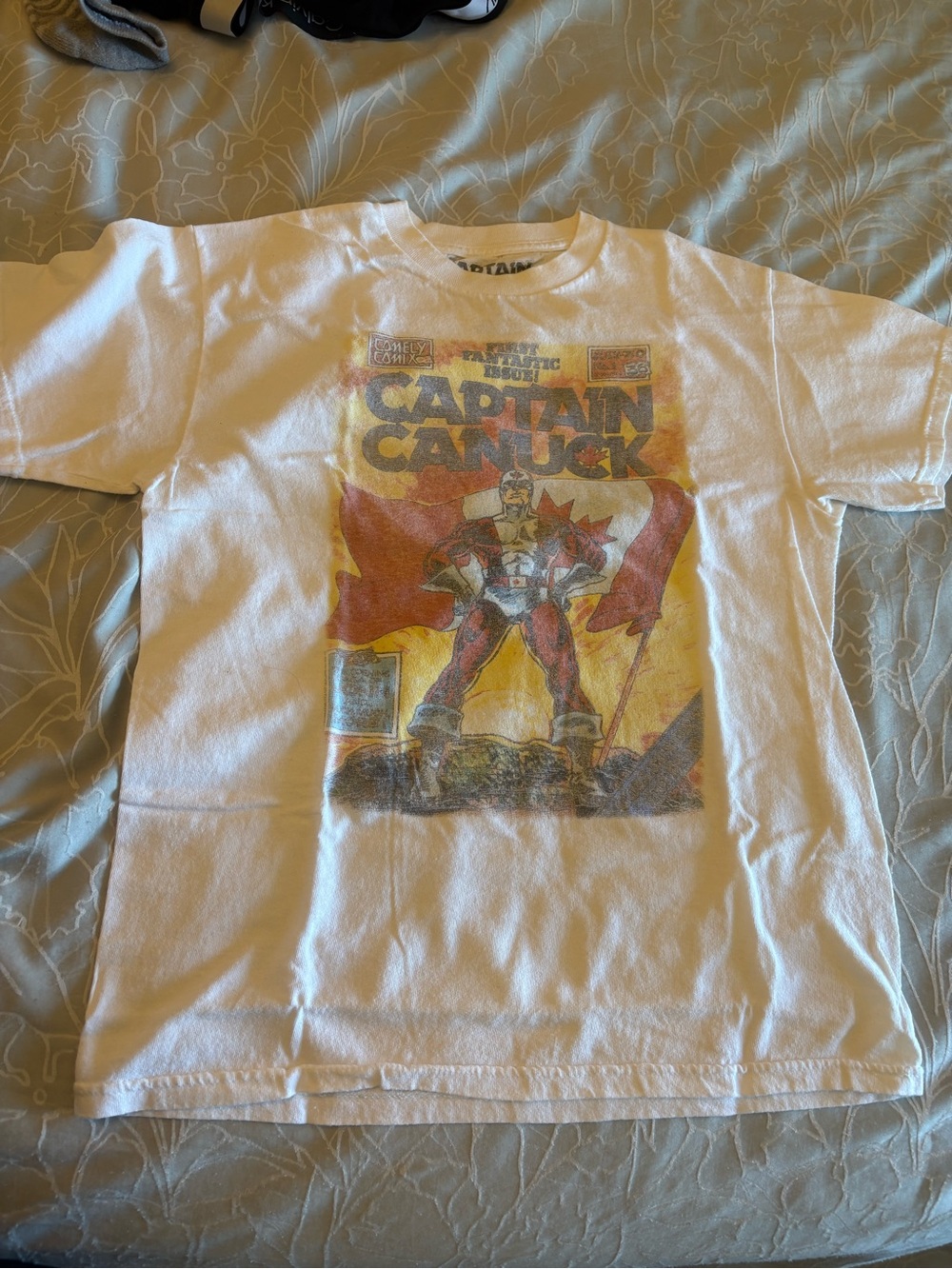 Captain Canuck Graphic Tee - White with Red & Yellow Print